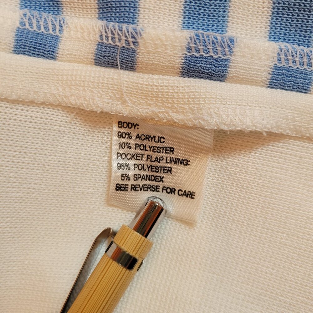 Misook Exclusively Women's Blue and White Stripe Navy Trim Cardigan Medium - Picture 8 of 13